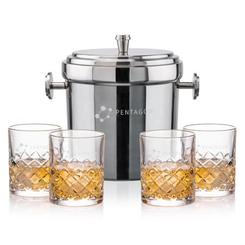 Corporate Gifts - Barware - Glasses Sets - Milano Ice Bucket & Longford On-the-Rocks Set