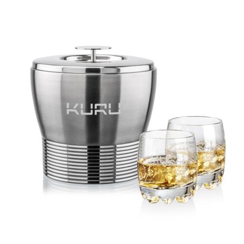 Corporate Gifts - Barware - Glasses Sets - Genoa Ice Bucket & Haddington On-the-Rocks Set