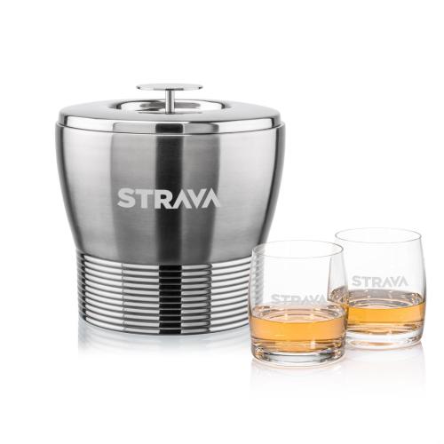 Corporate Gifts - Barware - Glasses Sets - Genoa Ice Bucket & Valemount On-the-Rocks Set