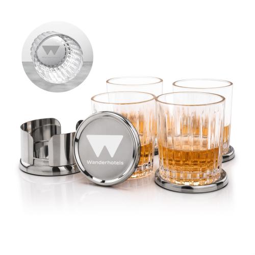 Corporate Gifts - Barware - Glasses Sets - Baldoni Coasters & Hartmann On-the-Rocks Set