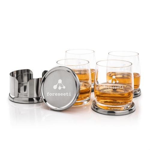 Corporate Gifts - Barware - Glasses Sets - Baldoni Coasters & Valemount On-the-Rocks Set