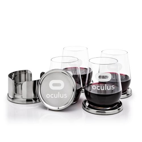 Corporate Gifts - Barware - Glasses Sets - Baldoni Coasters & Germain Stemless Wine Set