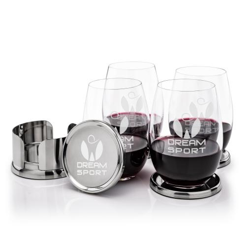Corporate Gifts - Barware - Glasses Sets - Baldoni Coasters & Laurent Stemless Wine Set