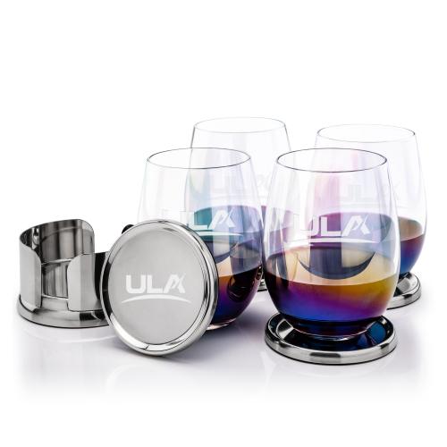 Corporate Gifts - Barware - Glasses Sets - Baldoni Coasters & Miami Stemless Wine Set