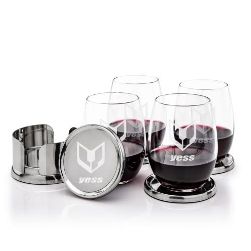 Corporate Gifts - Barware - Glasses Sets - Baldoni Coasters & Stanford Stemless Wine Set