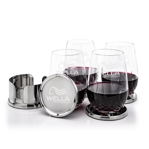 Corporate Gifts - Barware - Glasses Sets - Baldoni Coasters & Templeton Stemless Wine Set