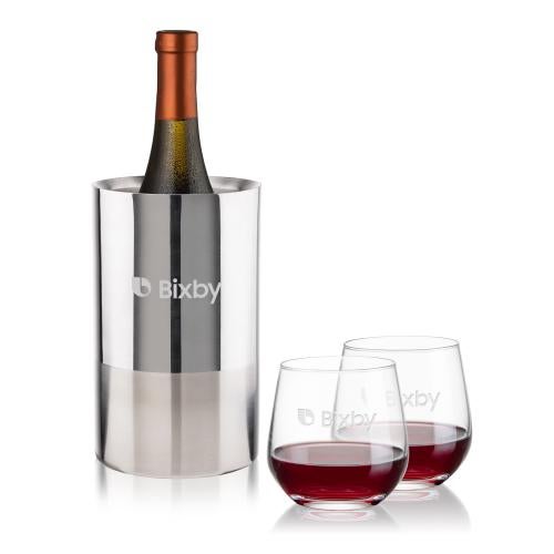 Corporate Gifts - Barware - Wine & Champagne - Wine Coolers - Catania Wine Cooler & Garland Stemless Wine Set