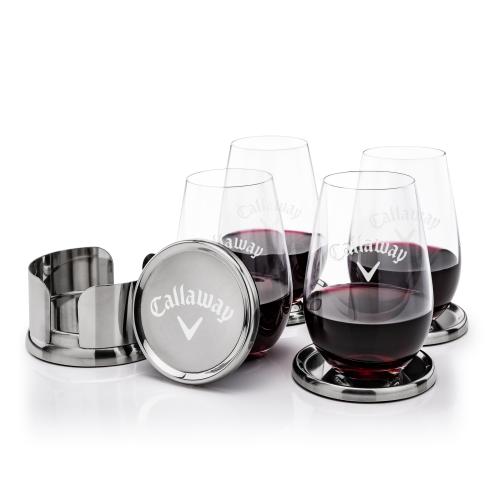 Corporate Gifts - Barware - Glasses Sets - Baldoni Coasters & Boston Stemless Wine Set