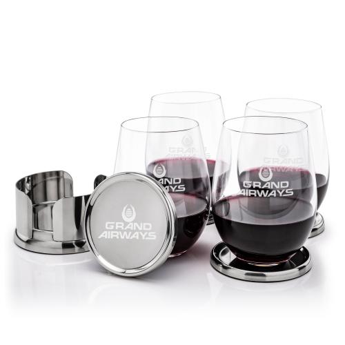 Corporate Gifts - Barware - Barware Gift Sets - Baldoni Coasters & Redmond Stemless Wine Set