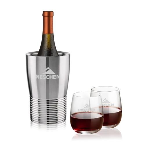 Corporate Gifts - Barware - Barware Gift Sets - Genoa Wine Cooler & Crestview Stemless Wine Set