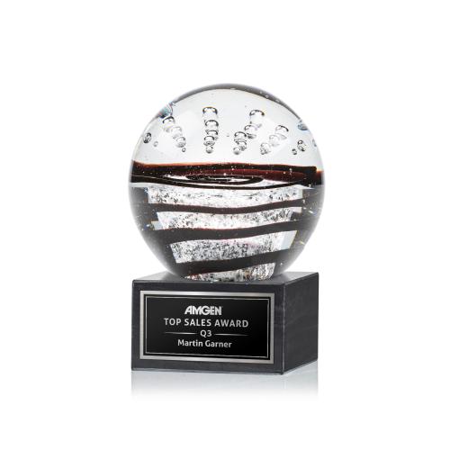 Recognition Awards - Glass Awards - Art Glass Awards - Serenity Award on Square Marble - Black