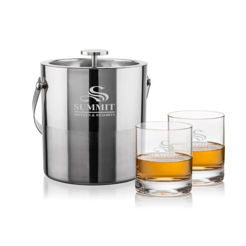 Corporate Gifts - Barware - Glasses Sets - Catania Ice Bucket & Dresden On-the-Rocks Set