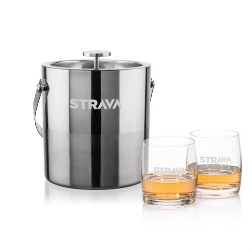 Corporate Gifts - Barware - Glasses Sets - Catania Ice Bucket & Valemount On-the-Rocks Set