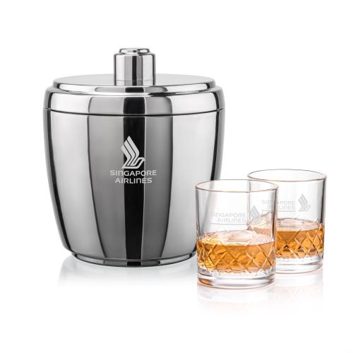 Corporate Gifts - Barware - Glasses Sets - Pescara Ice Bucket & Heceta On-the-Rocks Set