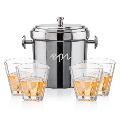 Corporate Gifts - Barware - Glasses Sets - Milano Ice Bucket & Arrellano On-the-Rocks Set