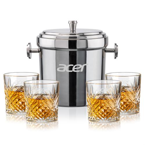 Corporate Gifts - Barware - Glasses Sets - Milano Ice Bucket & Milford On-the-Rocks Set