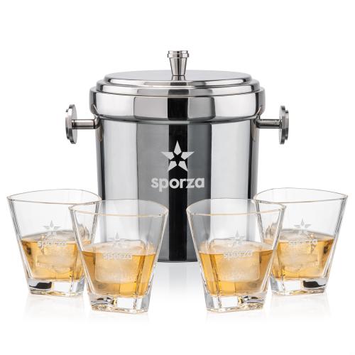 Corporate Gifts - Barware - Glasses Sets - Milano Ice Bucket & Millwood On-the-Rocks Set