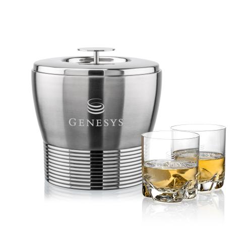 Corporate Gifts - Barware - Glasses Sets - Genoa Ice Bucket & Hillcrest On-the-Rocks Set