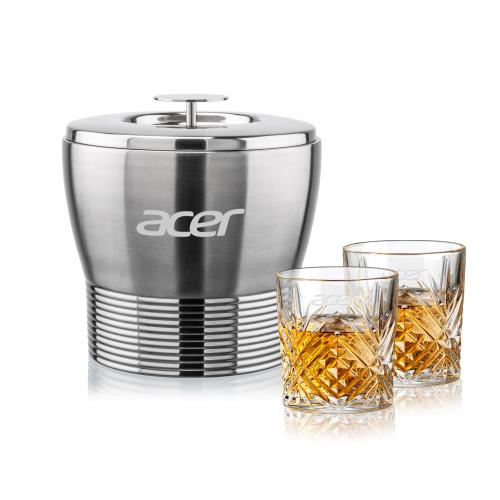 Corporate Gifts - Barware - Glasses Sets - Genoa Ice Bucket & Milford On-the-Rocks Set