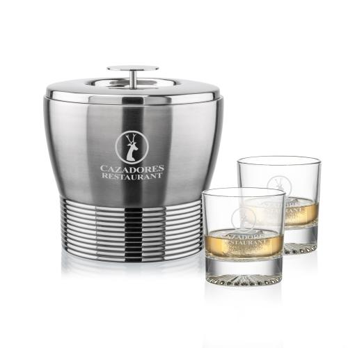 Corporate Gifts - Barware - Glasses Sets - Genoa Ice Bucket & Romford On-the-Rocks Set
