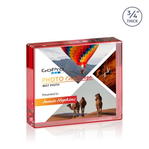 Recognition Awards - Crystal Awards - Crystal Paperweights - Verona VividPrint&trade; Paperweight - Red