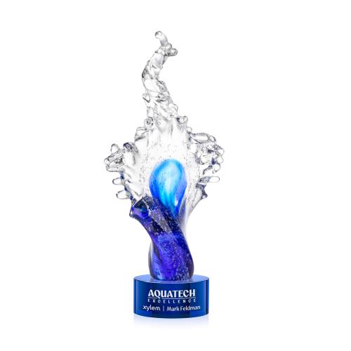Recognition Awards - Crystal Awards - Colored Crystal Awards - Breaker Award on Marvel Base - Blue