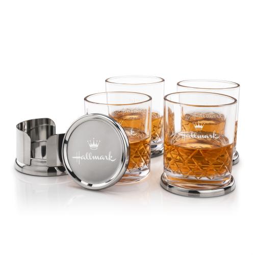 Corporate Gifts - Barware - Barware Gift Sets - Baldoni Coasters & Heceta On-the-Rocks Set