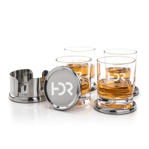Corporate Gifts - Barware - Glasses Sets - Baldoni Coasters & Bastia On-the-Rocks Set