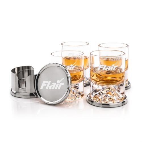 Corporate Gifts - Barware - Glasses Sets - Baldoni Coasters & Denali On-the-Rocks Set