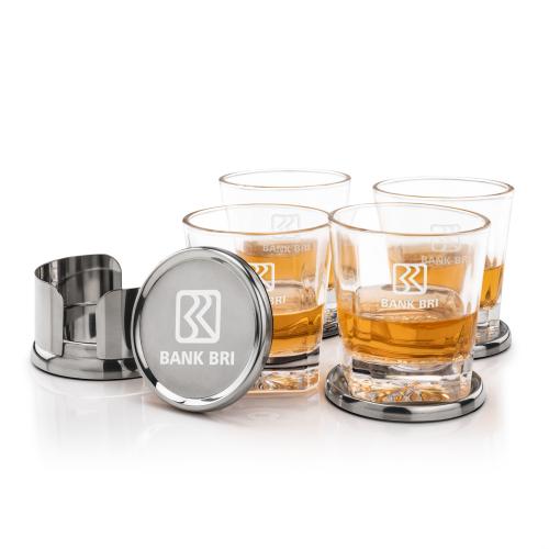 Corporate Gifts - Barware - Glasses Sets - Baldoni Coasters & Santana On-the-Rocks Set