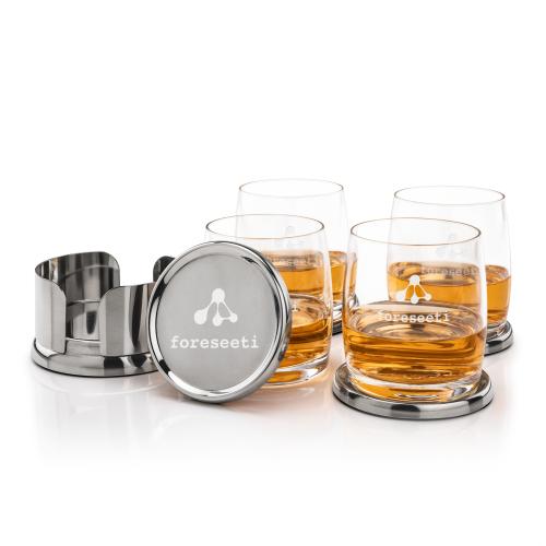 Corporate Gifts - Barware - Glasses Sets - Baldoni Coasters & Valemount On-the-Rocks Set