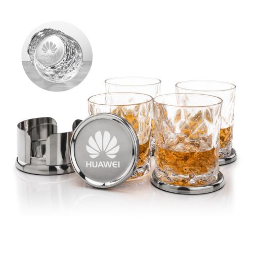 Corporate Gifts - Barware - Glasses Sets - Baldoni Coasters & Woodward On-the-Rocks Set