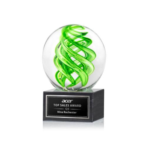Recognition Awards - Glass Awards - Vortex Award on Square Marble Base - Black