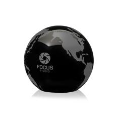 Globe with Frosted Land - Black - Crystal Paperweights