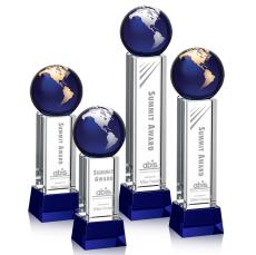 Luz Globe Award on Base - Blue/Gold - Crystal Globe Awards