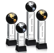 Luz Globe Award on Base - Black/Gold - Crystal Awards