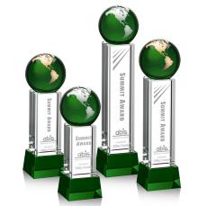 Luz Globe Award on Base - Green/Gold - Crystal Globe Awards
