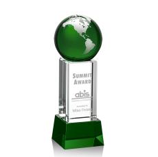 Luz Globe Award on Base - Green/Silver - Crystal Globe Awards