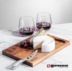 Swissmar Acacia Board & 2 Crestview Stemless Wine - Glasses Sets