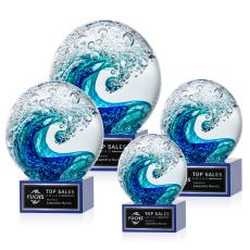 Surfside Award on Hancock Base - Blue - Art Glass Awards