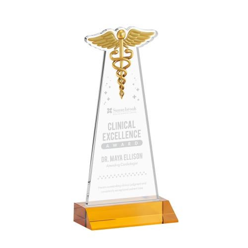 Recognition Awards - Crystal Awards - Caduceus Award - Amber