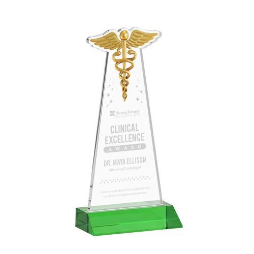 Recognition Awards - Crystal Awards - Caduceus Award - Green