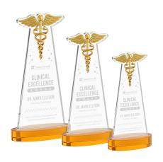 Caduceus Award on Alberton Base - Amber - Colored Glass Awards