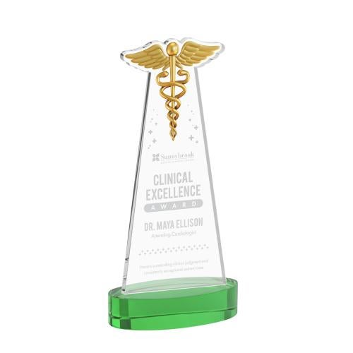 Recognition Awards - Crystal Awards - Caduceus Award on Alberton Base - Green