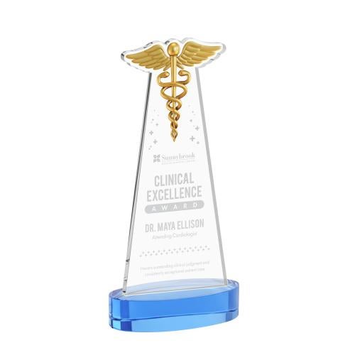 Recognition Awards - Crystal Awards - Caduceus Award on Alberton Base - Sky Blue