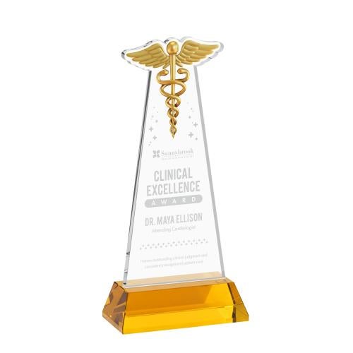 Recognition Awards - Crystal Awards - Caduceus Award on Hartford Base - Amber