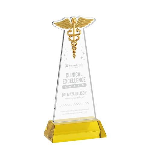 Recognition Awards - Crystal Awards - Caduceus Award on Hartford Base - Gold