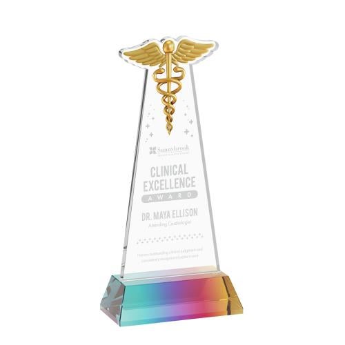 Recognition Awards - Crystal Awards - Caduceus Award on Hartford Base - Prismatic