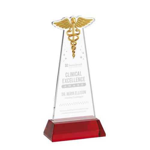 Recognition Awards - Crystal Awards - Caduceus Award on Hartford Base - Red