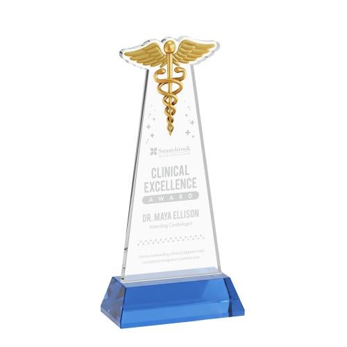 Recognition Awards - Crystal Awards - Caduceus Award on Hartford Base - Sky Blue